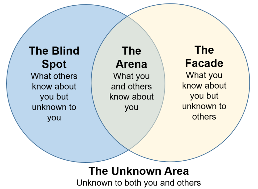 A Venn diagram representation of The Johari Window (Adapted from BiteSize Learning (n.d.)) 