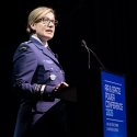 Commander of the Royal Canadian Air Force, Lieutenant-General Jamie Speiser-Blanchet delivers a speech at the Air and Space Power Conference 2026, Canberra.