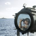 Seaman Boatswains Mate Brianna Donnelly observes HMAS Toowoomba during Regional Presence Deployment 26‑1.