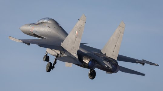 An SU-30MKI Flanker from the Indian Air Force takes off on the first sortie during Exercise Pitch Black 24.