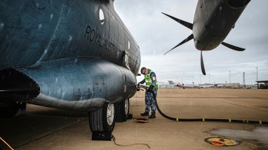 Image of large aircraft being refuelled