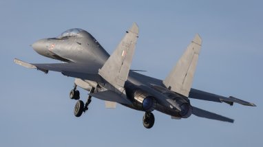 An SU-30MKI Flanker from the Indian Air Force takes off on the first sortie during Exercise Pitch Black 24.