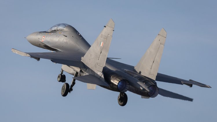 An SU-30MKI Flanker from the Indian Air Force takes off on the first sortie during Exercise Pitch Black 24.